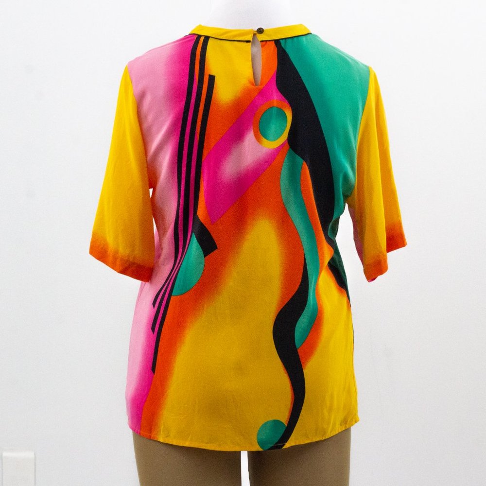 Vintage 80s M/L Silk 2-Piece Skirt Suit Set Neon - Picture 12 of 16
